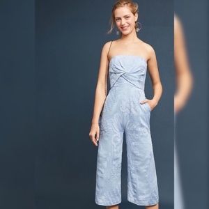 Anthropologie Embroidered Strapless Jumpsuit